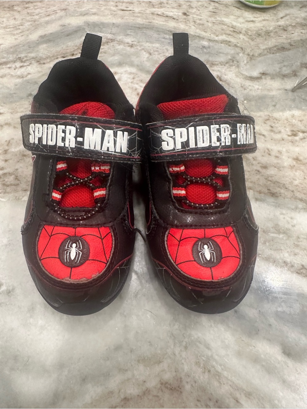 Spiderman Youth Black and Red Velcro Sneakers